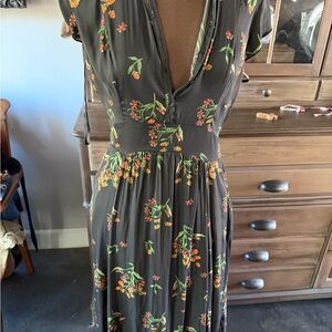 Free People Floral Maxi Dress in Black and Orange